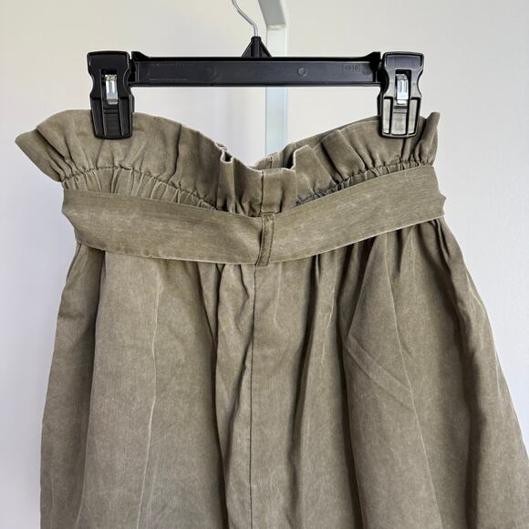 Express sz S Olive Green Linen Blend High Rise Belted Paperbag Shorts - Picture 8 of 9